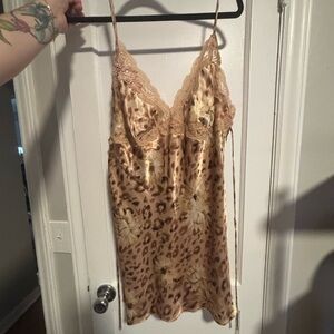 Leopard Print Satin Lace Chemise in Beige